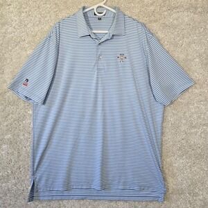 Peter Millar‎ Summer Comfort Mens Striped Polo Shirt Size XL Blue Preppy Golf